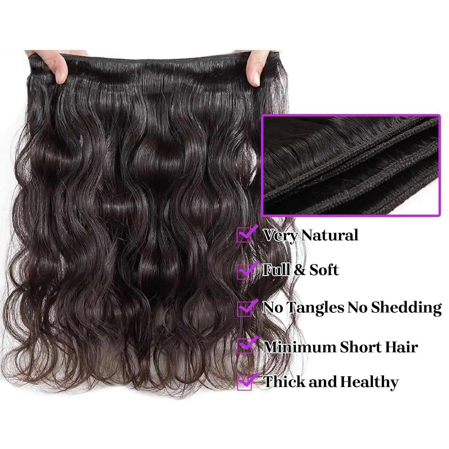 Brazilian Remy Body Wave Weave Extensions, 100% cabelo humano não processado, ondulado duplo desenhado, 30 ", 3 4 Pacotes