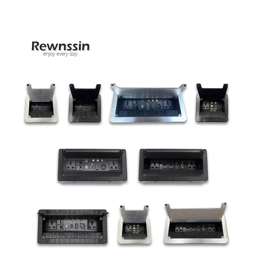 Scalable Desktop Plug 250V With Dust Cover Cable Box XLR VGA HDMI Multifunctional Hidden Aluminum Alloy Desktop Socket