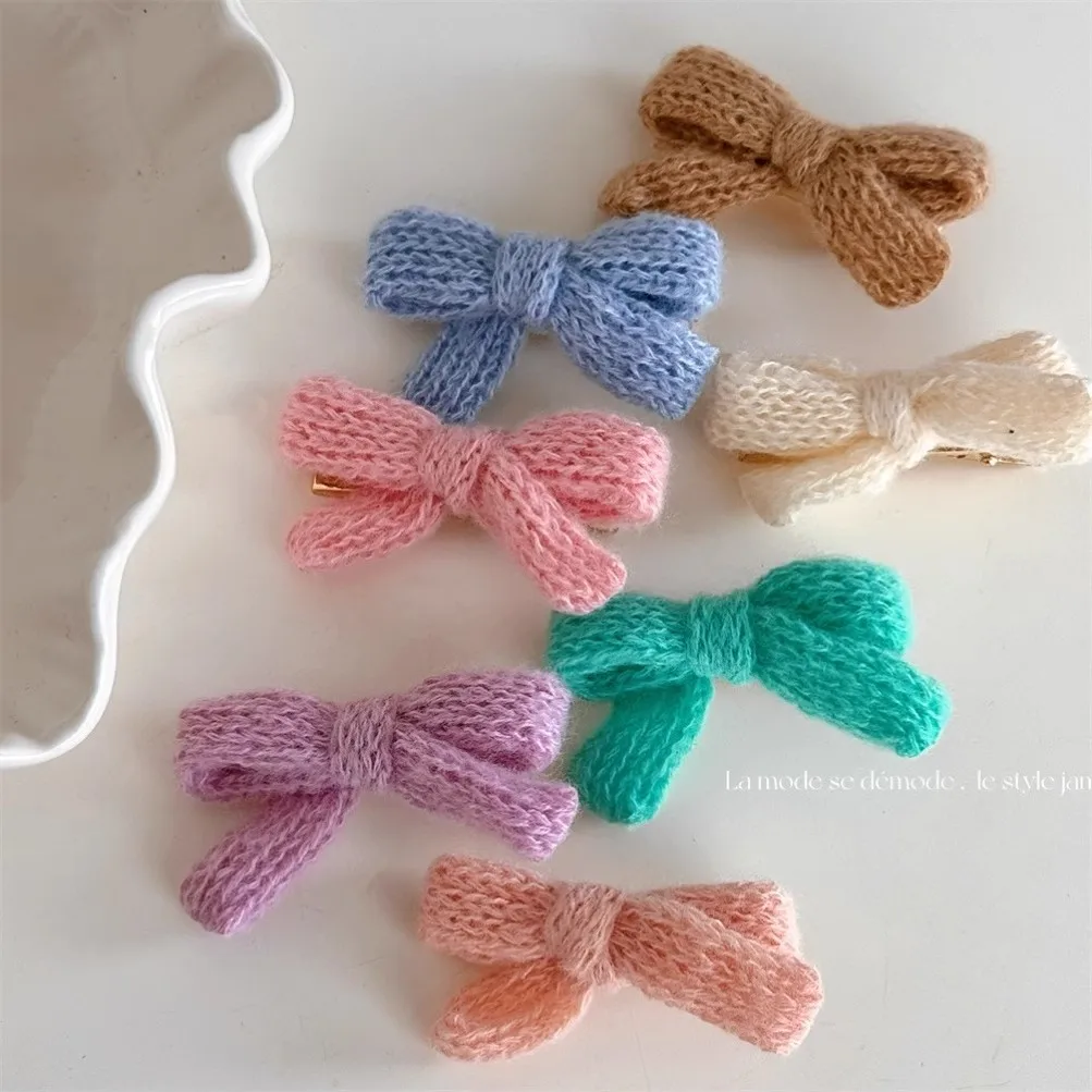 New Colorful Plush Bow Hairpin, Side Clip Wool Cute Ponytail Hairpin Girls Women Headwear Hair Styling Tools Accessories