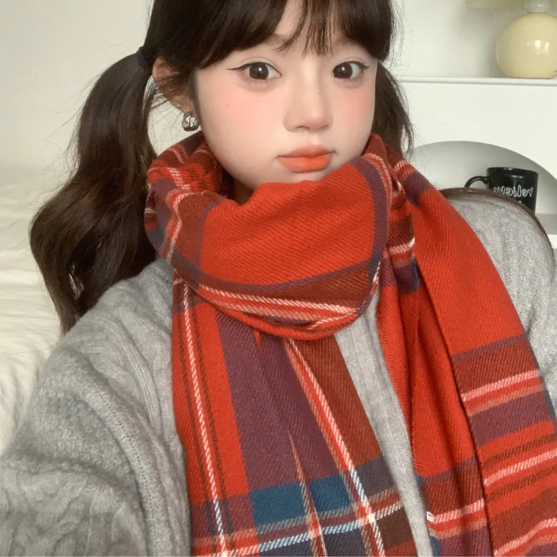 Japanese JK College Style Plaid Scarf Women's Winter Senior Sense Korean Version Versatile Student Couple Winter Warm