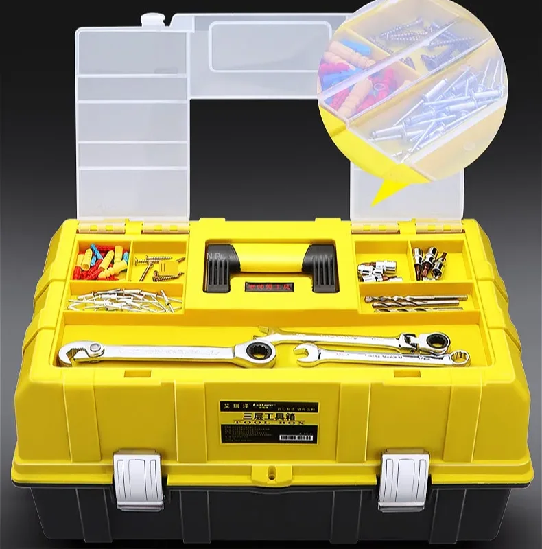 AIRAJ Three layer folding toolbox, multifunctional maintenance, portable electrical box, hardware storage box