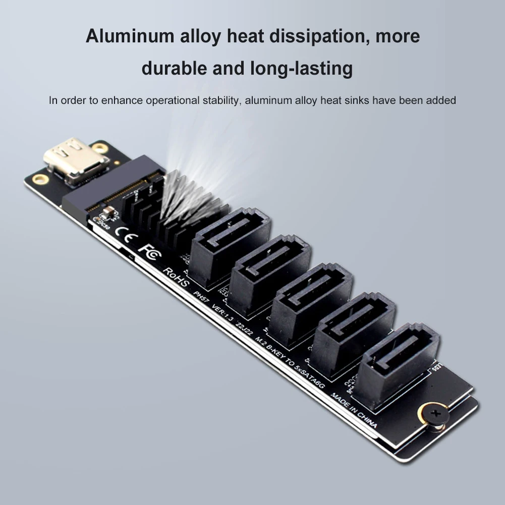 Type C To 5-Port SATA 3.0 Adapter Card 6Gbps JM575+JMS580 Chip USB C To SATA 3.0 Expansion Card Plug and Play Converter Card