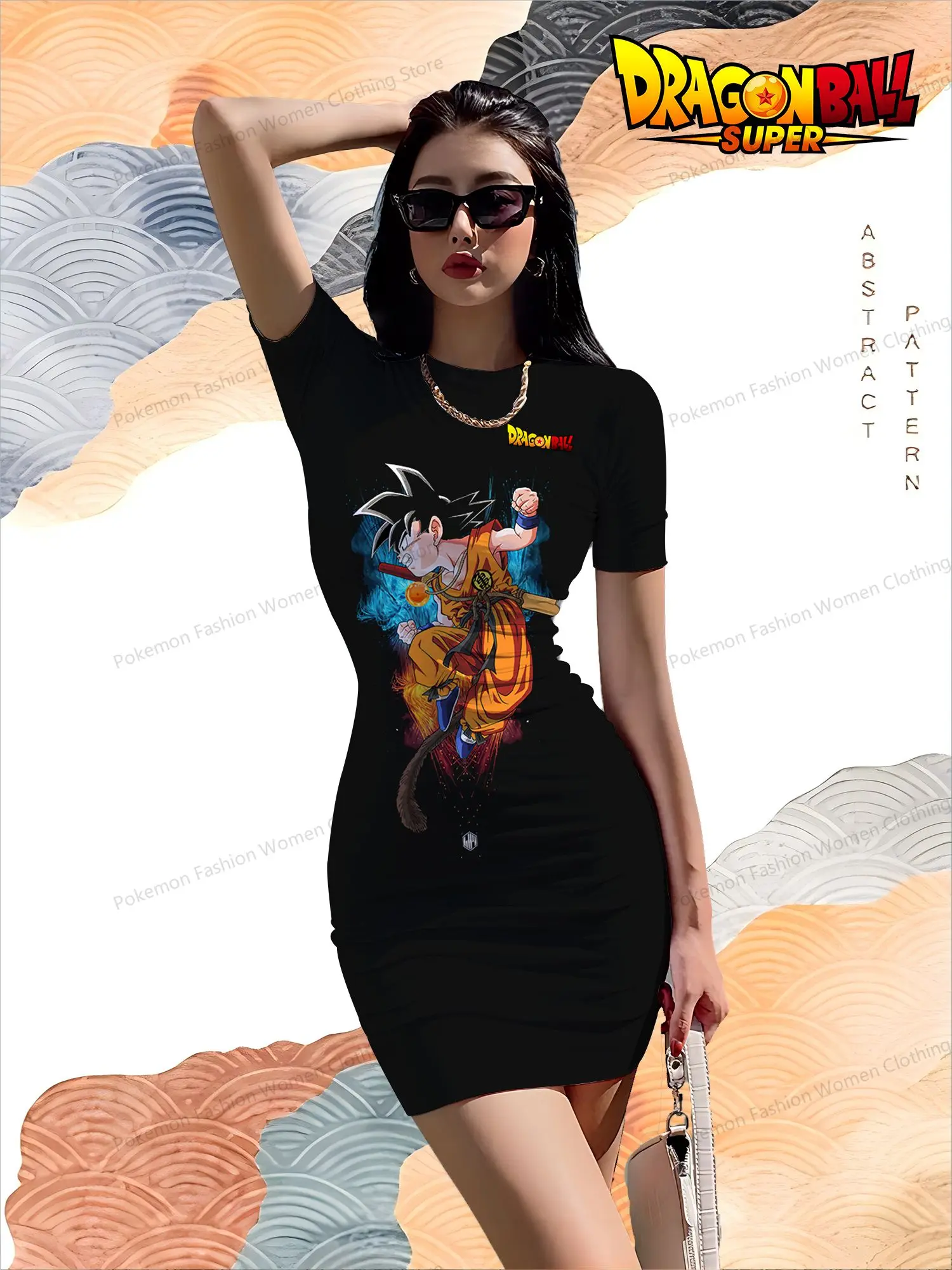 Women's Short Sleeved Hip Dresses Dragon Ball Kakarotto Summer Youthful Woman Clothes Boho Y2k Spicy Girl Dress 2024 O Neck New