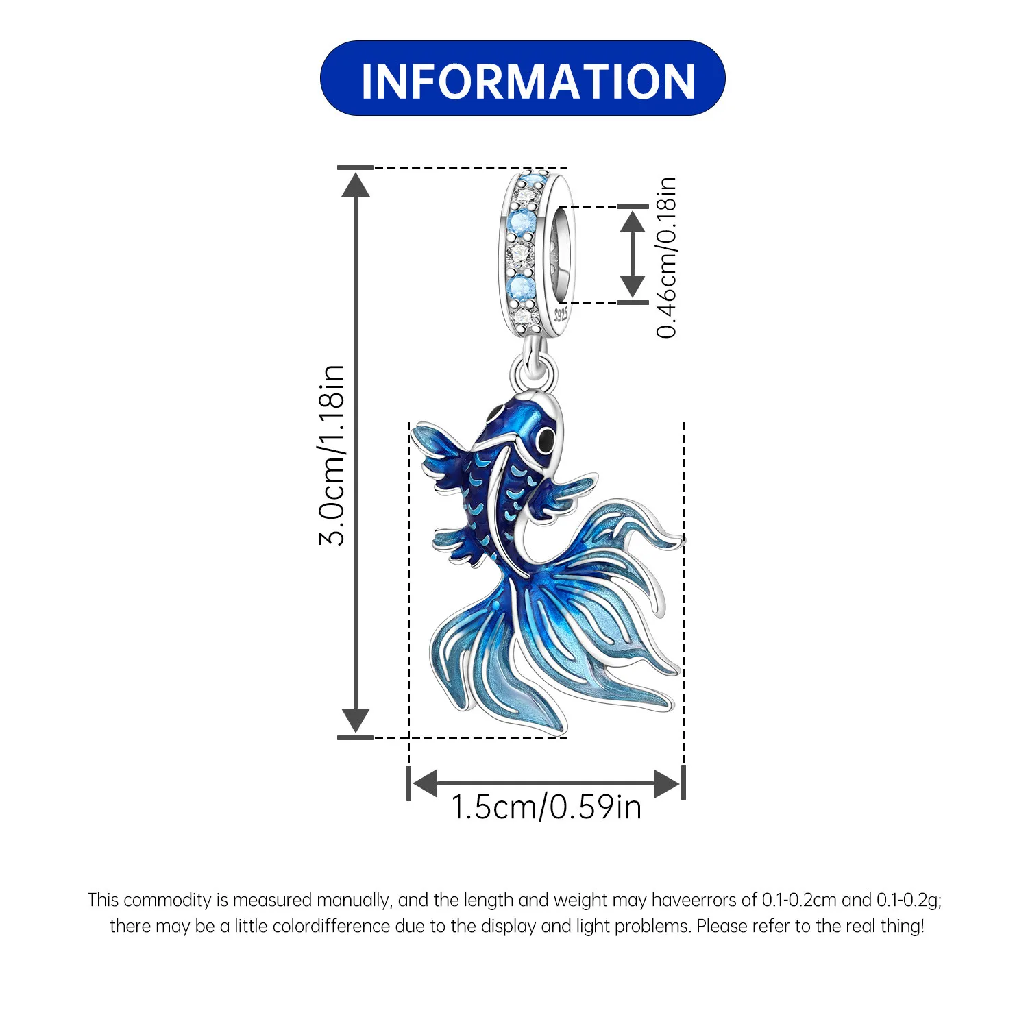 Blue Charm 925 Sterling Silver Ocean Pearls Betta Fish Pendant Birthday Party Gift for Women Bracelet Necklace DIY Beads Jewelry image 4