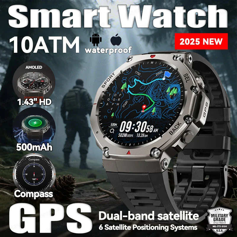 

2025 НОВИНКА для HUIAWEI военные GPS умные часы оригинальные премиум-класса 10ATM IP69K водонепроницаемые умные компасы альтиметр AMOLED умные часы