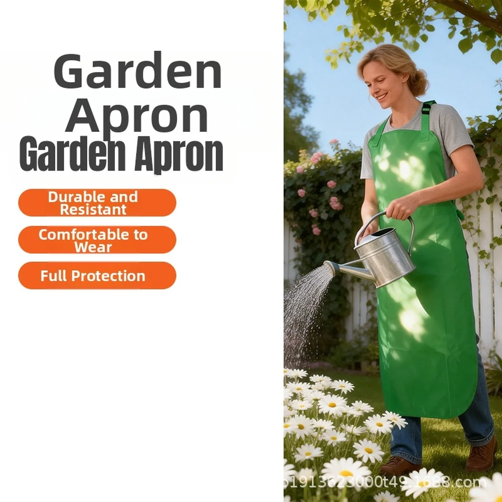Water Resistant Thick Gardening Apron Sturdy Outdoor Mowing Wear With Adjustable Straps For Lawn Care Full Body Protection Green