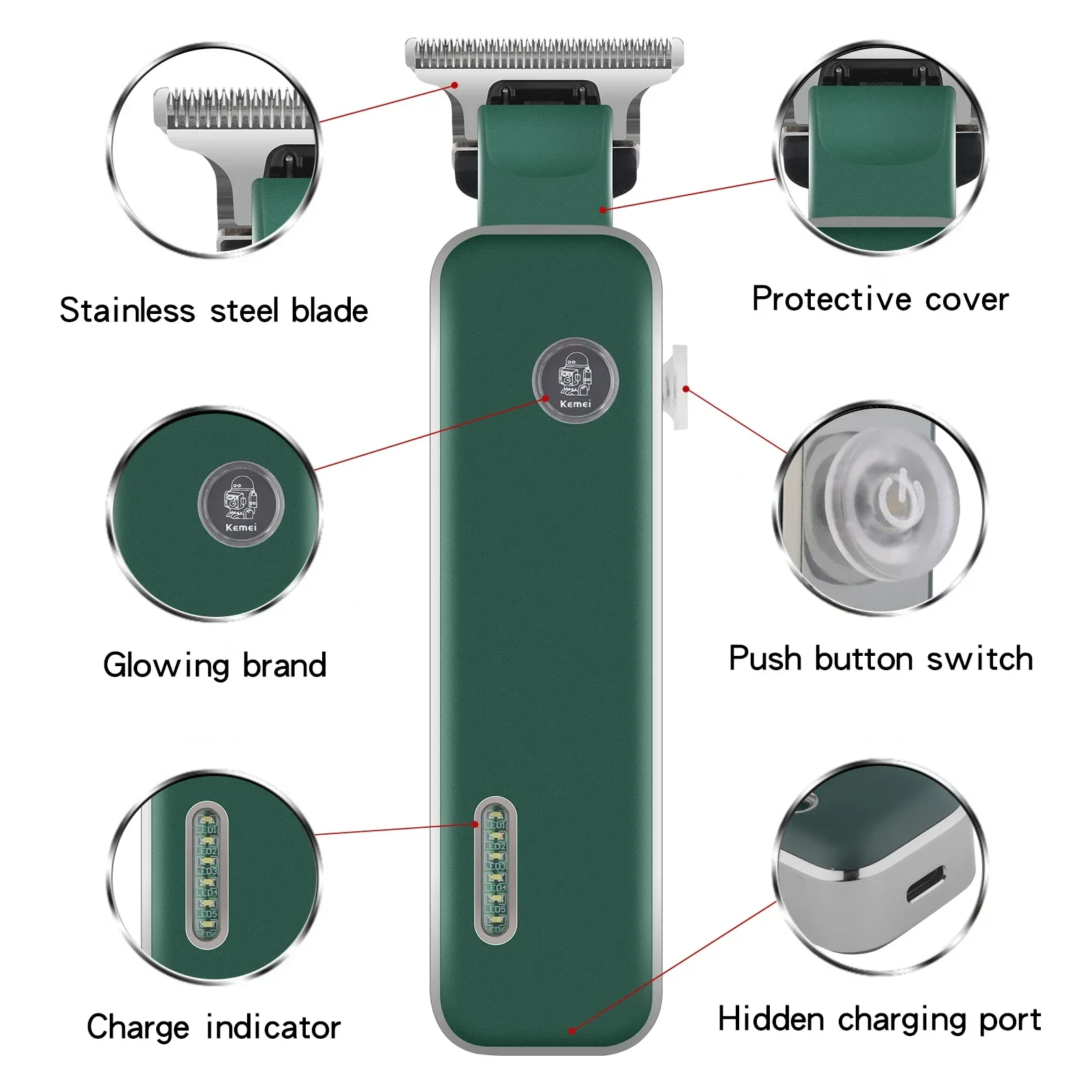 Kemei KM-5098 Cordless Professional Hair Clipper Rechargeable Electric Hair Trimmer Barber Hair Cutting Machine  Clippers