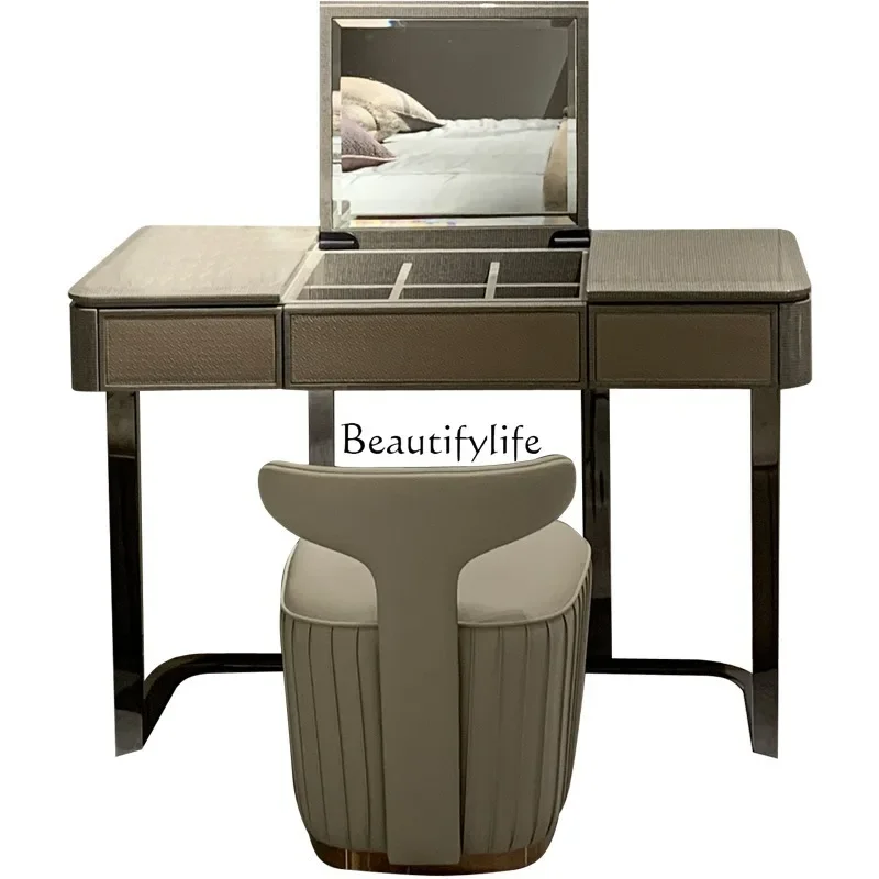 Italian light luxury dressing table Modern multi-functional flip top dressing table Solid wood paint dressing table