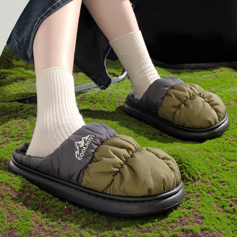 Mix Color Waterproof Down Outdoor Slippers Unisex 2025 Winter Warm Plush Thick Bottom Woman's Slippers Comfort Couple Slides 45