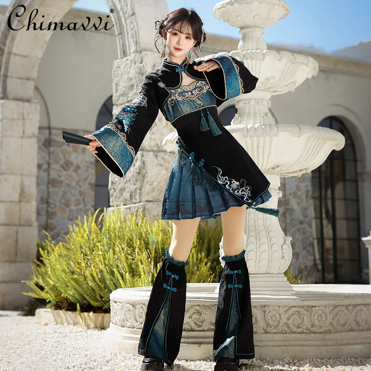 

Новый костюм в стиле китайской Лолиты 2026: весенне-осенний комплект для косплея, женский топ с длинными рукавами, платье на бретелях, накладки на ноги, элегантные комплекты