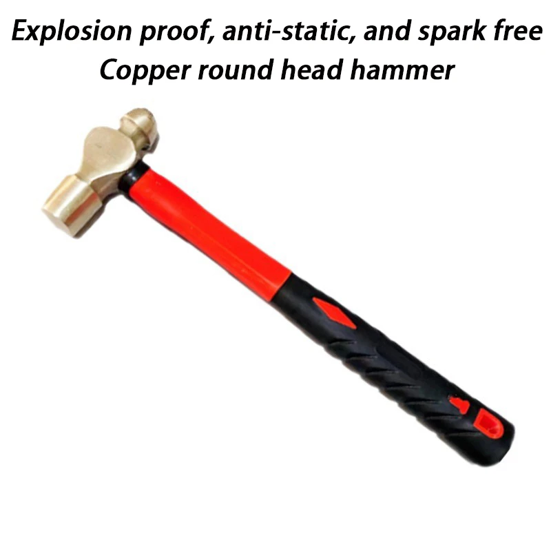 Explosion Proof Copper Hammer Professional Round Headed Copper Hammer Anti Static Hardware Hammers Anti Slip Handle Hand Tools