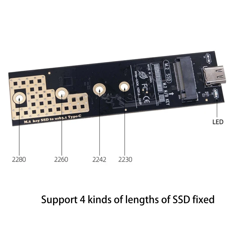 SSD 어댑터 M.2 SATA NVME SSD에서 USB 3.1 C 타입 컨버터 보드 라이저, M B + M 키, 듀얼 프로토콜 RTL9210B, 2230-2280 M2 SSD용 10Gb