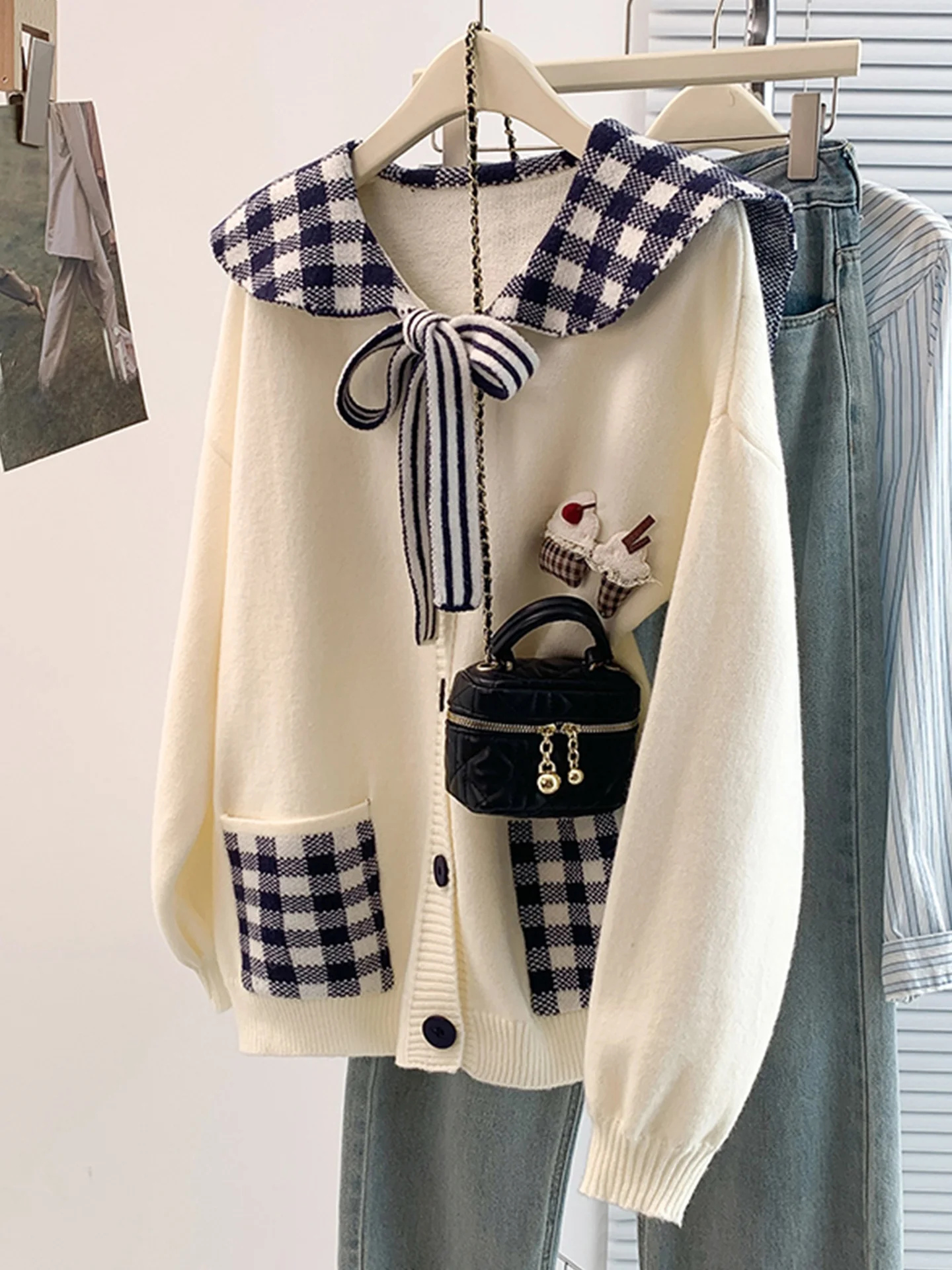 

College Sle Knitted Sweater Coat Women's Autumn Winter plus Size Faionable Youthful Outerwear Doll Collar Cardigan