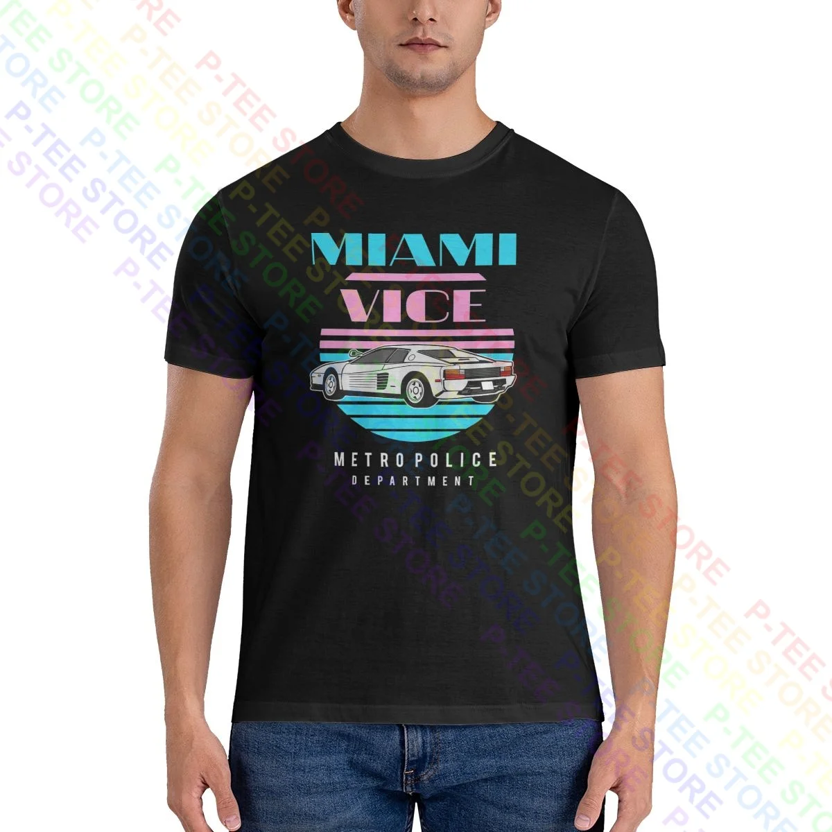 Miami Vice Squad Racecar Metro Police Department Tv Series Shirt T-shirt Print Splicing Tee