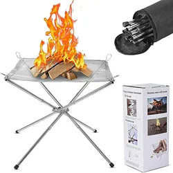 Portable Outdoor Fire Pit Camping Fire Pit Foldable Mesh Fire Pits Fireplace for Camping, Campfire,Carrying Bag Included