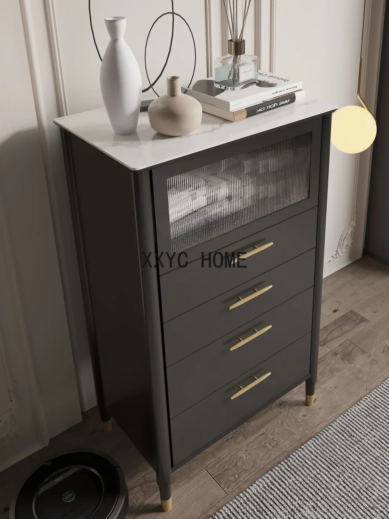 Cassettiera di lusso leggera per camera da letto, cassettiera in pietra, cassettiera per cappotti e cappelli