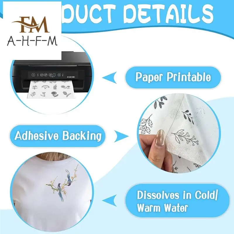 

15PCS A4 Water-Soluble Self-Adhesive Embroidery Stabilizer - Printable, For Hand And Machine Embroidery,For DIY Projects