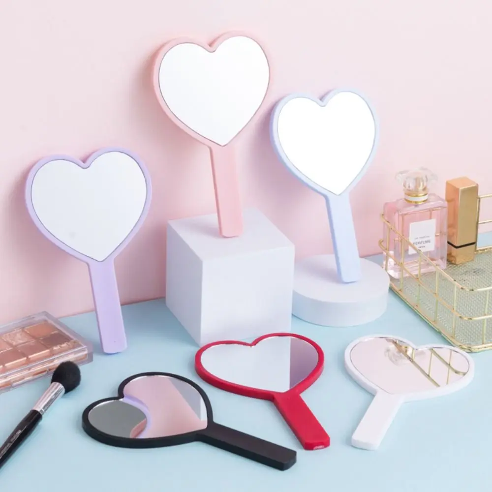 Cute Heart Handle Mirror Compact Personalized Love Makeup Mirror Sweet High Definition Vanity Mirror Eyelash Extensions