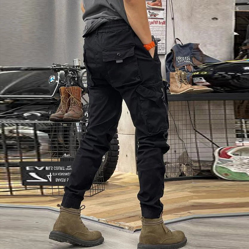 KIDWHXR Herren Cargo-Hose Taktische Arbeitshose Outdoor-Sport Freizeithose Einfarbige Hose mit Kordelzug und Taschen – Detail 9