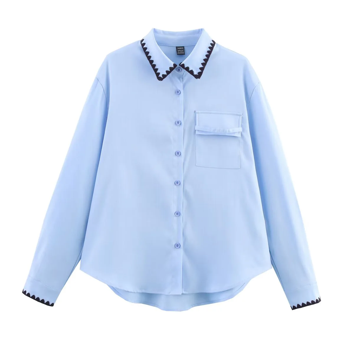 2025 Summer New Women's Fashion Style Versatile Shell Craftsmanship Blue Shirt Long Sleeve Shirt