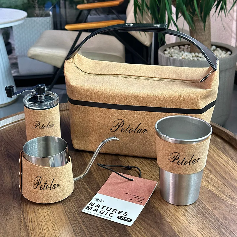 

Outdoor Camping Layer Water Cup Insulated Cork Sleeve Coffee Cup Stainless Steel Hand-brewed Mocha Coffee Pot