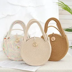 Solid Color Creative Straw Bag Women's Fresh and Stylish Cotton Rope Braided Bag Vacation Women's Shoulder Crossbady Handbag