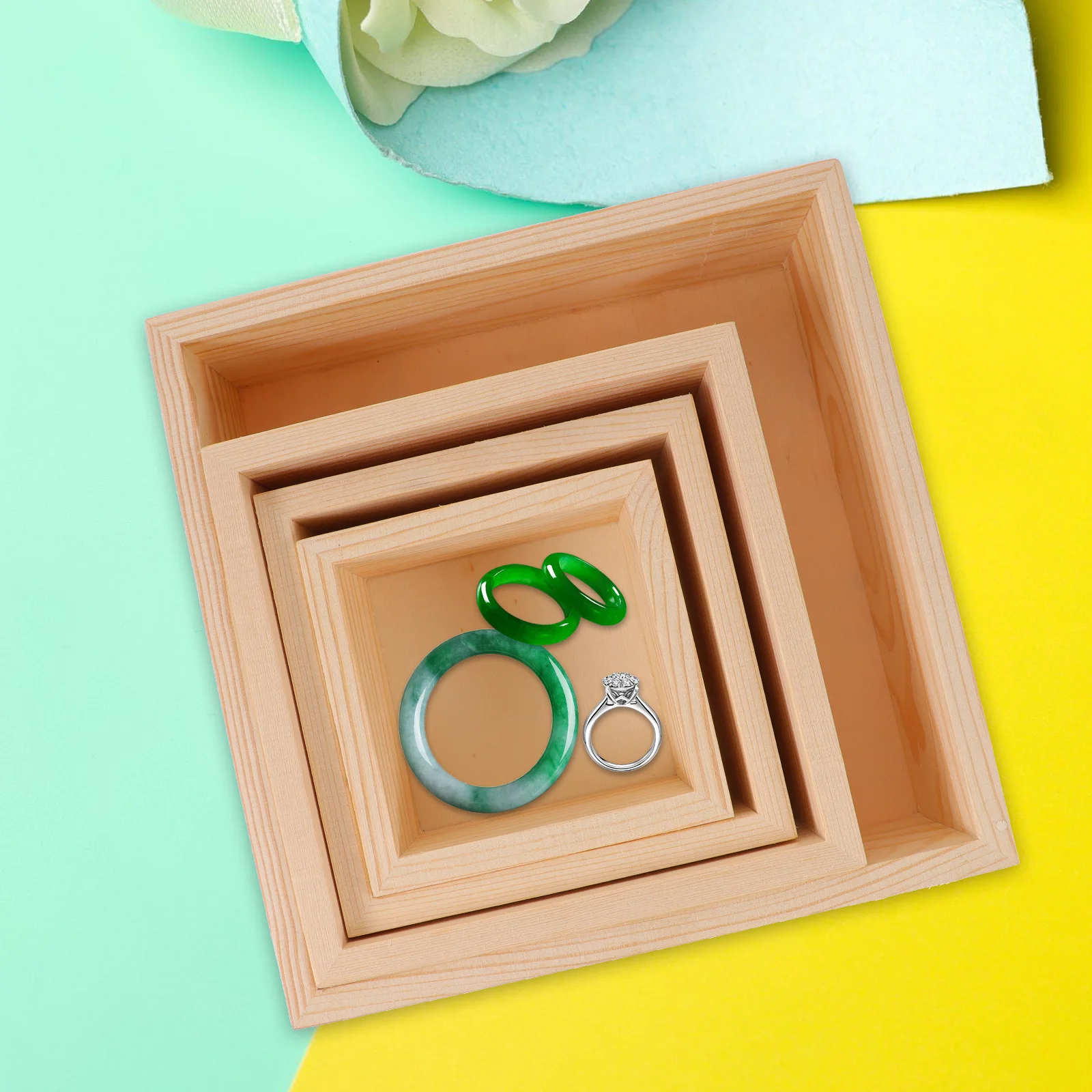 

4pcs Unfinished Wooden Storage Box Small Craft Organizer Container For Desktop Table Display Trinkets Jewelry Holder