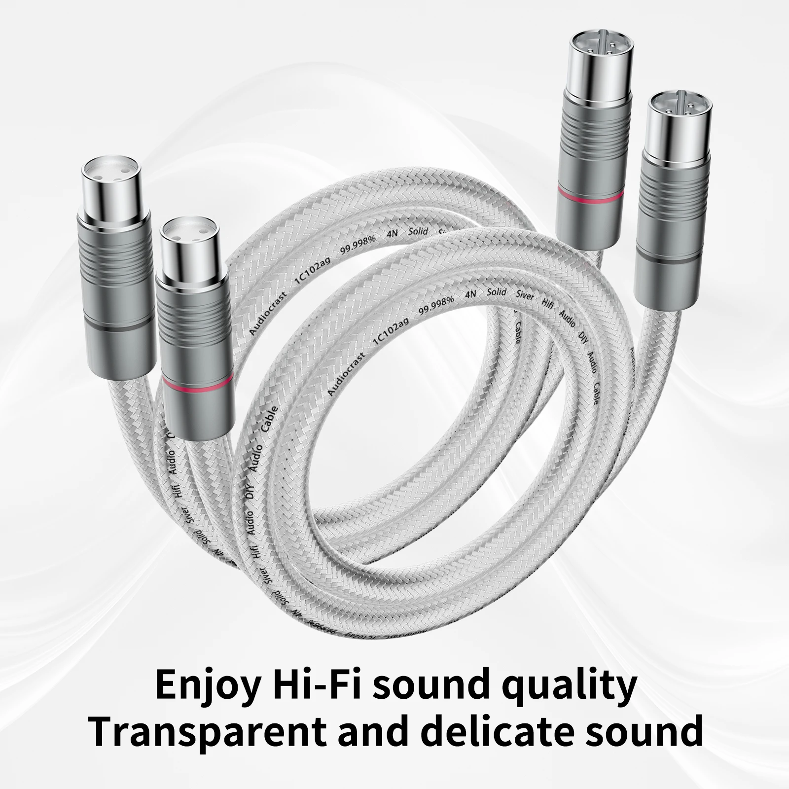 Pair Audiocrast IC102ag 99.998% Pure Silver XLR Balanced Cable HiFi Audio Interconnect Jack For DVD Player Amplifier Speaker