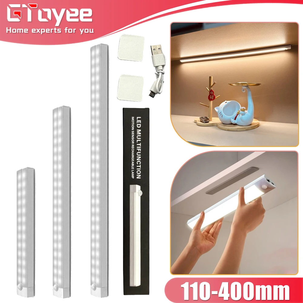 Luz LED nocturna inalámbrica con Sensor de movimiento, lámpara de noche recargable por USB para cocina, dormitorio, armario, lámpara de fondo