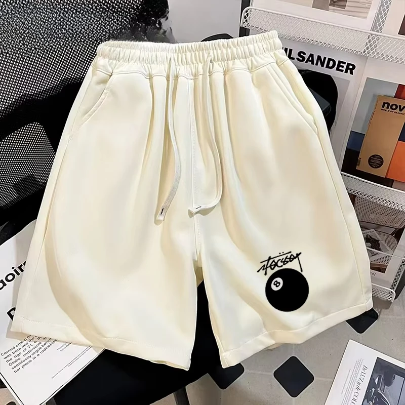 

Men's and Women's Shorts Summer Trendy Brand American High Street Black Eight Print Fashion Loose Sports Five-point Pants Moto