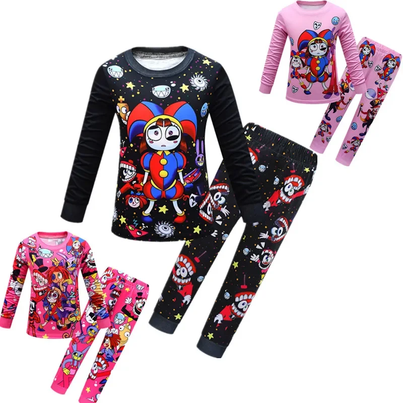 Amazing Digital Circus Costume Boys Girls Pomni Caine Jax Pajamas Nightwear Set Pomni Cos Clothing Kids Halloween Birthday Gift