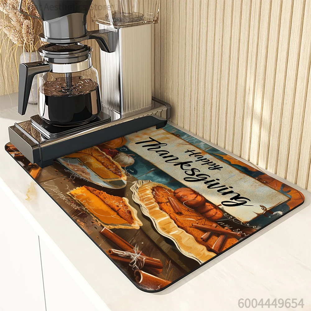 Large Kitchen Absorbent Mat Pumpkin Coffee Antiskid Draining Coffee Dish Drying Mat Quick  Bathroom Drain Pad Tableware Mat