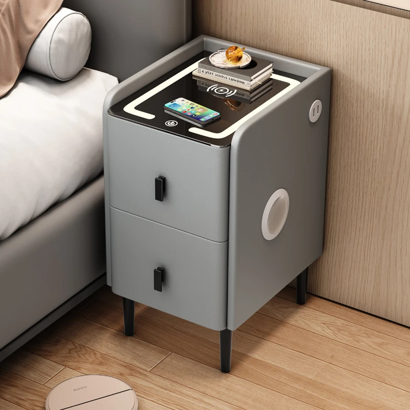 Minimalistische massief houten opbergkast Slim luxe nachtkastje Ultra smal nachtkastje Compacte slaapkamerorganizer met opladen