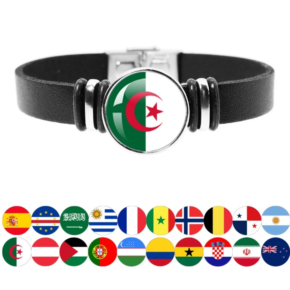 Pulsera con bandera nacional España Cabo Verde Francesa Senegal Noruega Argentina Argelia Correa de reloj Pulsera de cuero Brazalete Regalo de joyería