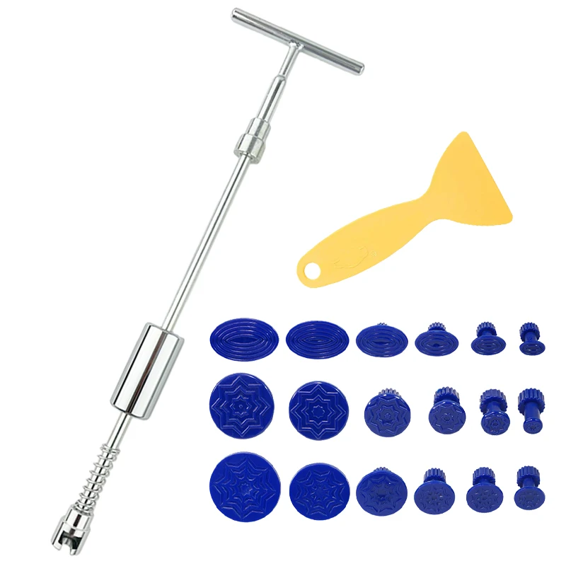 

Auto Paintless Dent Repair Tools Car Stainless Stee T-Handle Puller Blue Plastic Glue Tabs Dent Repair Kit