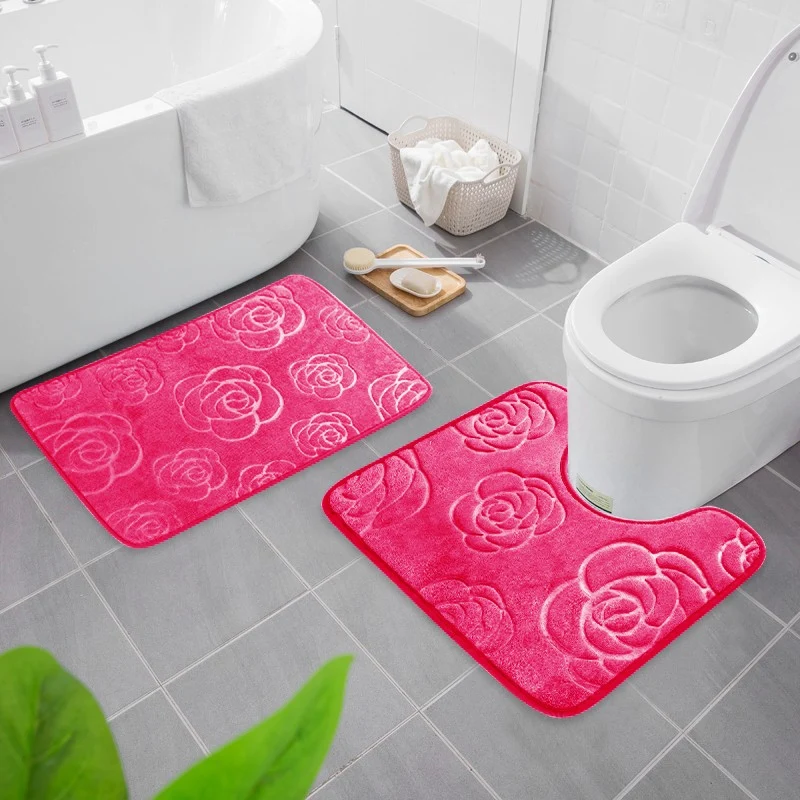 Bathroom Rugs,Roses Rose Embossing Bath Rugs,Non Slip Bath Mats,Water Absorbent,Washable Bath Rugs for Tub,Toilet and Floor