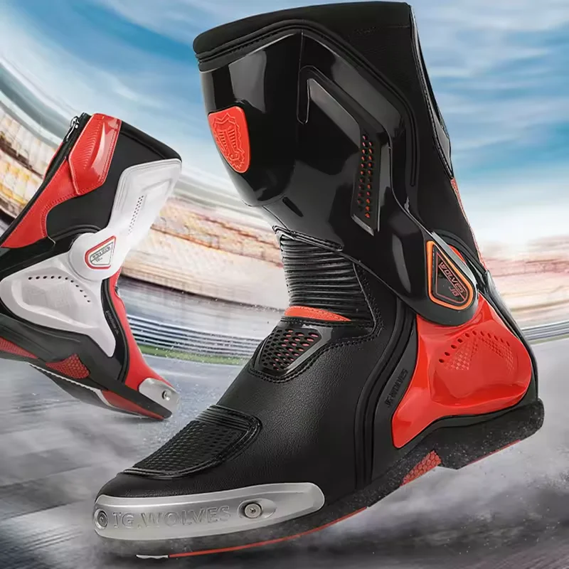 JG.WOLVES Men Motorcycle Riding Boots Professional Highway Racing Sports Motorcycle Shoes  Motocross Boots Botas Hombre