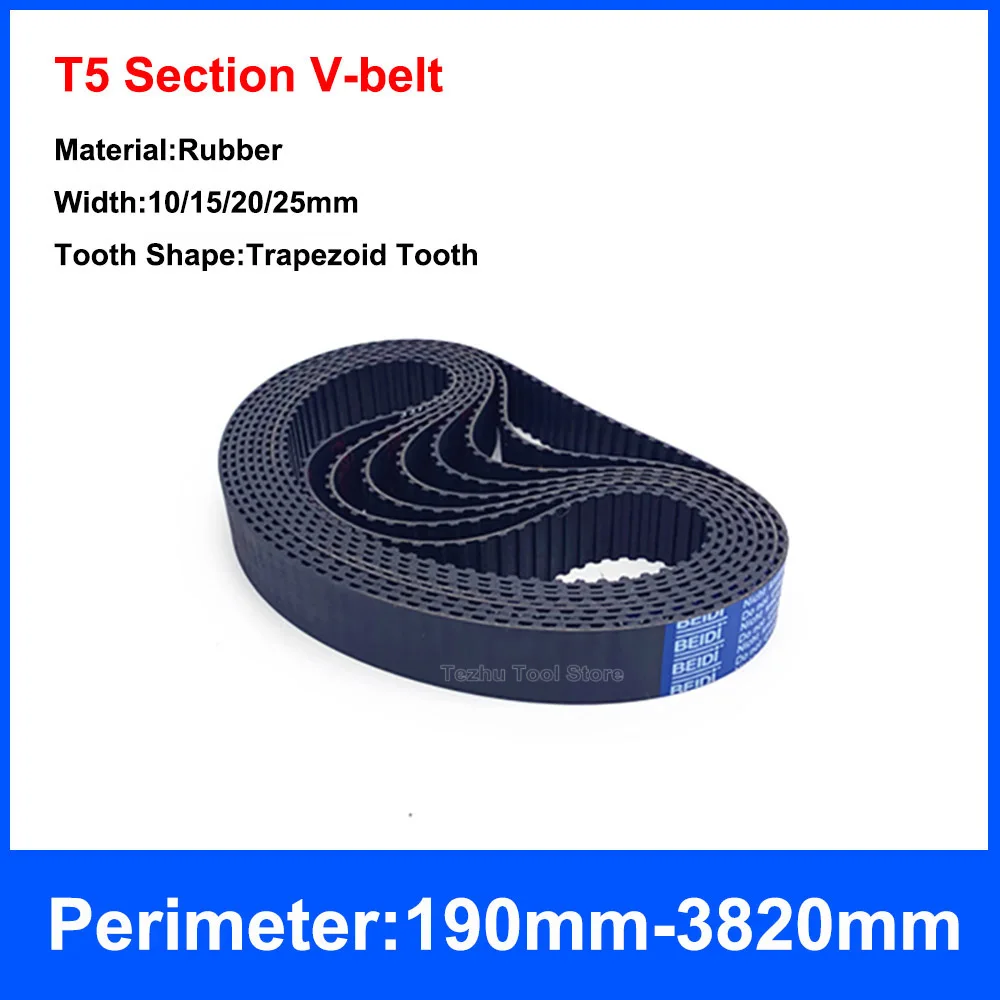 

1PCS T5 Timing Belt Black Rubber Closed Loop Synchronous Belt Perimeter 190mm-3820mm Width 10/15/20/25mm