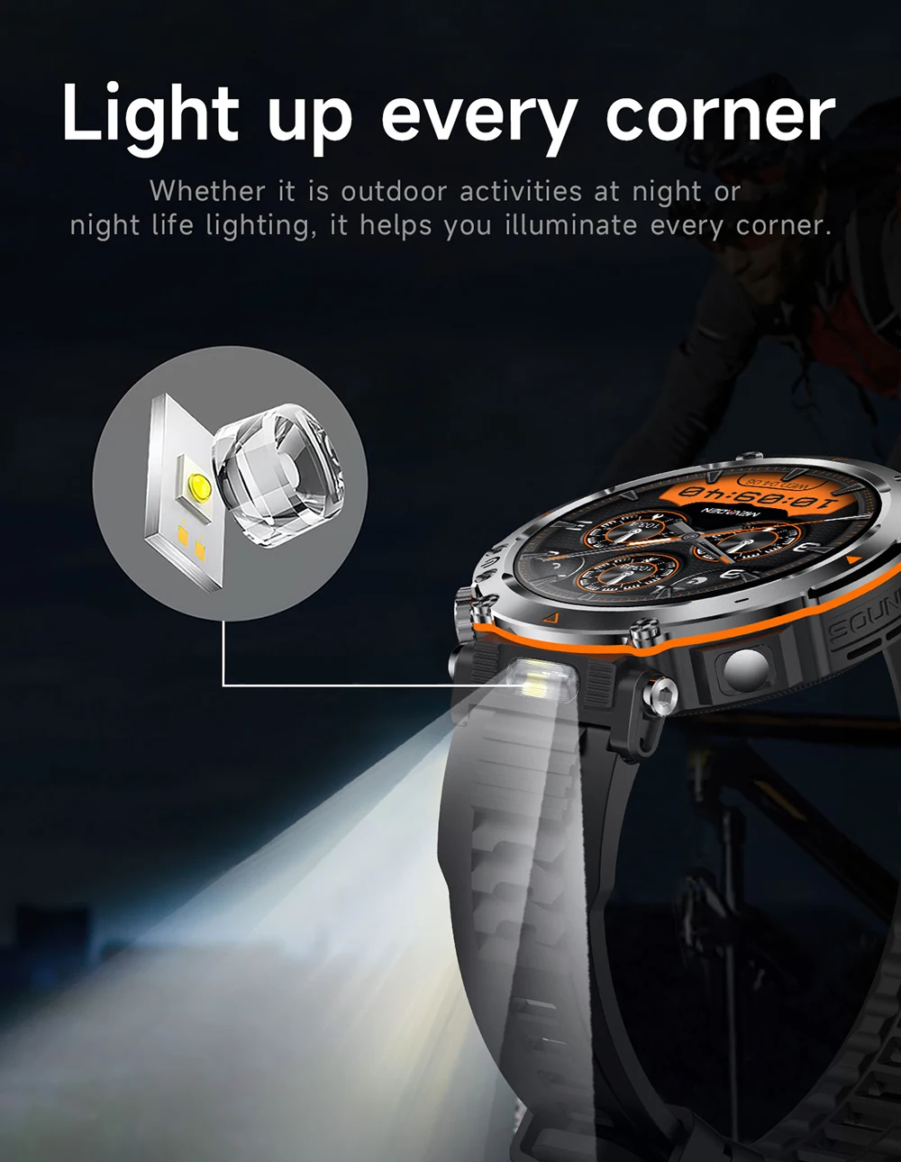 MEVADEN 1,7" großer Bildschirm Outdoor-Sportkompass Smart Watch Bluetooth Anruf Taschenlampe 600mAh Gesundheitsmonitor Smartwatch MD57 – Detail 6