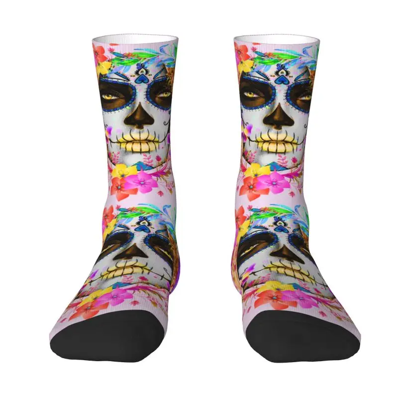 Catrina Mexican Sugar Skull Lady Dress Socks Men Women Warm Fashion Day Of The Dead Crew Socks