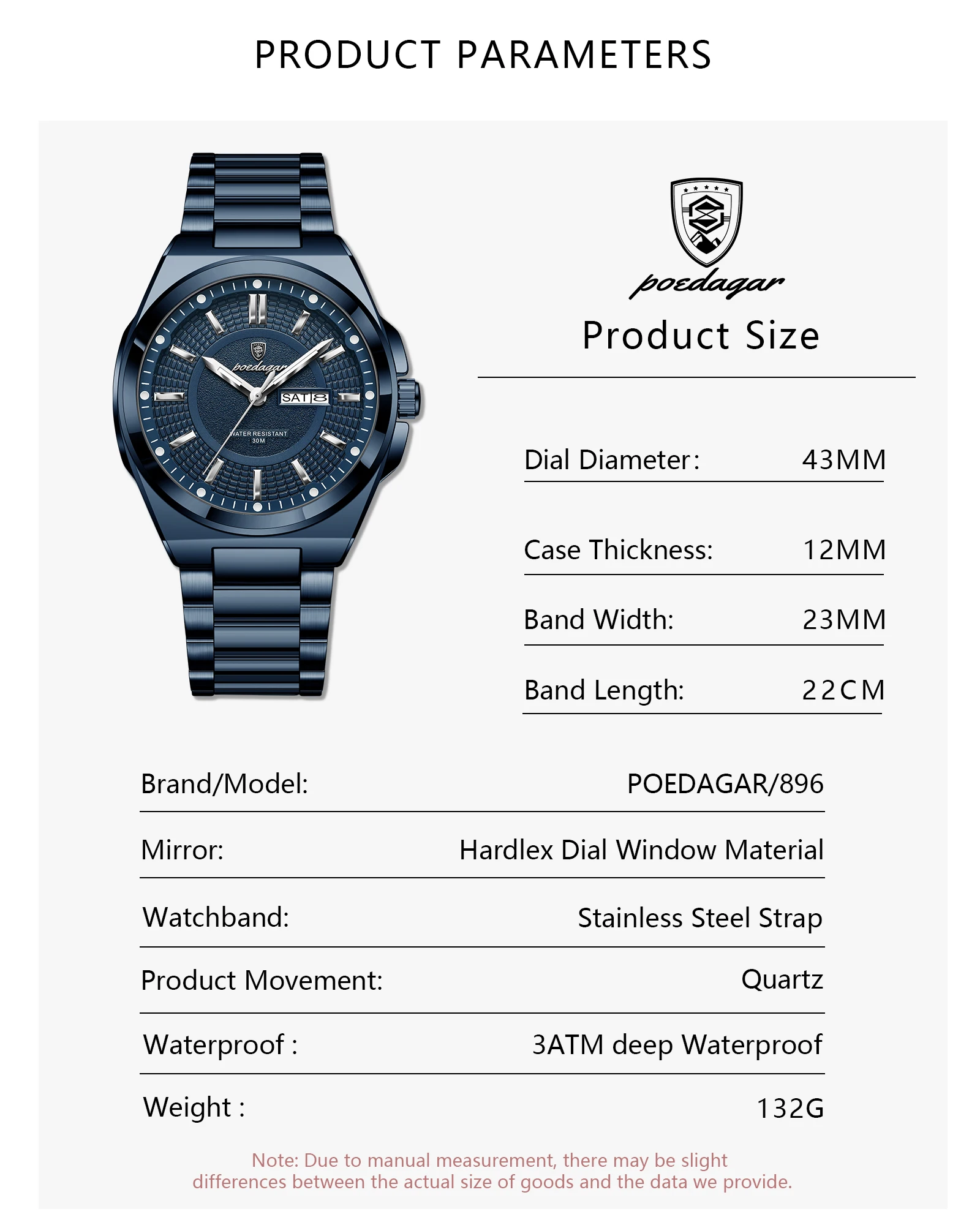 POEDAGAR Top Business Herren Armbanduhr Edelstahl Wasserdicht Leuchtend Casual Mann Uhr Datum Woche Stilvolle Herren Quarzuhren – Detail 13