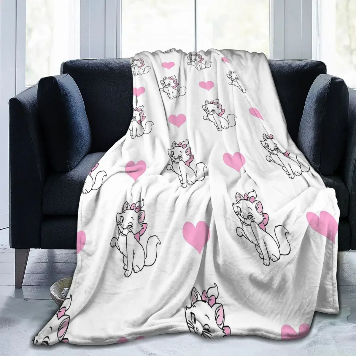 Cute Kitty Heart Marie Cat Aristocats Blanket Flannel Portable Super Soft Throw Blankets for Bed Couch Plush Thin Quilt