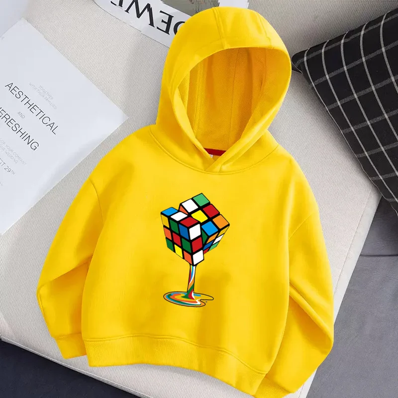 Children Autumn Brand Hoodie Rubik's Cube Pattern Hoodies for Boys Long Sleeved  Jacket Coat