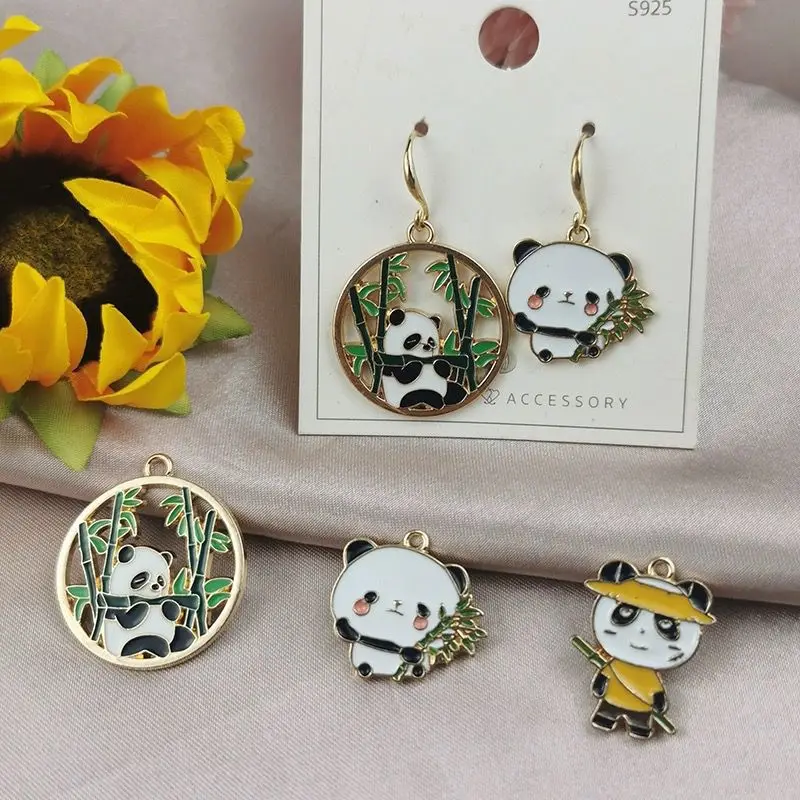 45PCS/Bag Fixed Packaging Cartoon Animal Giant Panda Bamboo Alloy Charms Jewelry Accessories DIY Earring Small Pendant Bracelet