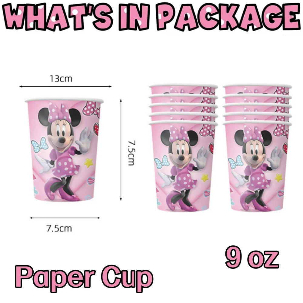 Disney Minnie Mouse Birthday Party Decoration Pink Girls Disposable Tableware Set Baby Shower Kids Birthday Party Decor Supplies