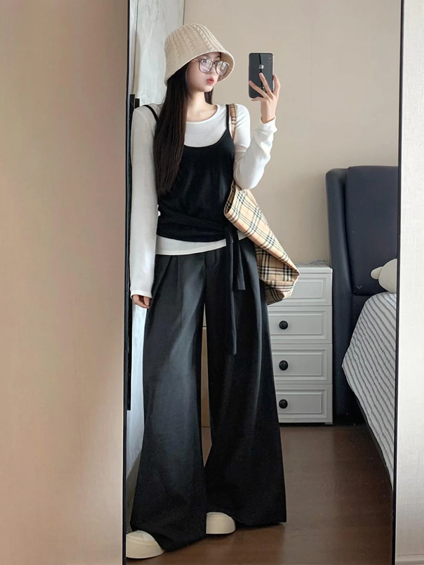 韓国 Sle Lazy Long Sve T-irt 女性初秋 2026 新デザインカジュアルレジャーフェイクツーピーストップレディースファイオン