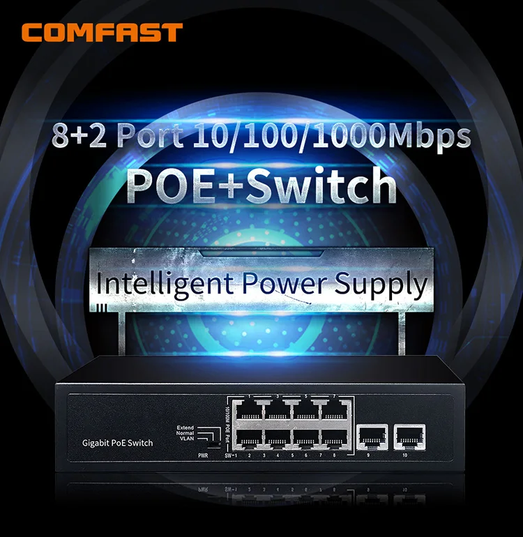 10 Port Gigabit POE Switch 2 Port 1000M Uplink Network Ethernet Stwitcher Hub Internet Splitter for Surveillanc CPE Access Point