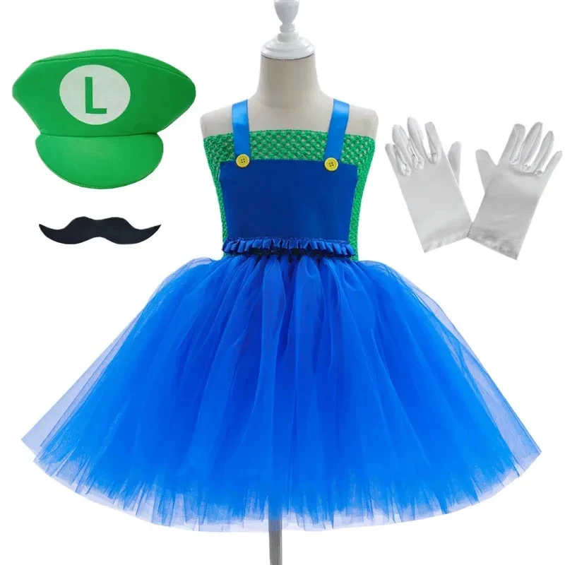 e,4;v'6\k/Marios Luigi Costume Anime Super Brothers Tutu Girls Fancy Dress Up Clothes Kids Halloween Carniv5;g'8.n/3\ view 6