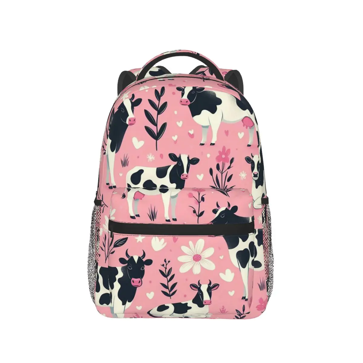 

Pink Cow And Milk Pattern Backpack Hot Sale Daypack Large Capacity Children BookBag School Bag Shoulder Bags for Men Women