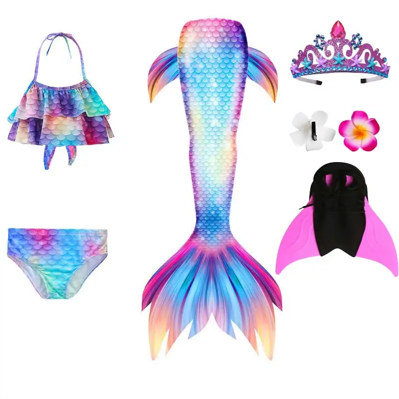 Swimming Mermaid Tail For Girls Kids Beach Dress Pool Swimming Suit With Monofin Hand Fin Mermaid Cosplay Anime Costume